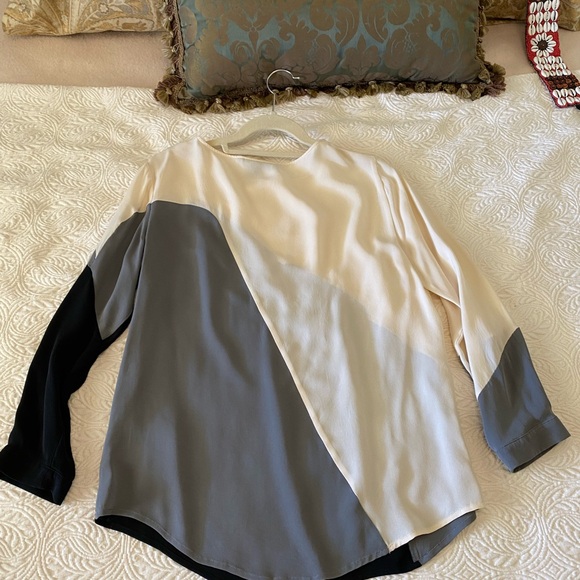 Halston Heritage Silk Blouse. Cream | Gray | Black - Picture 4 of 6